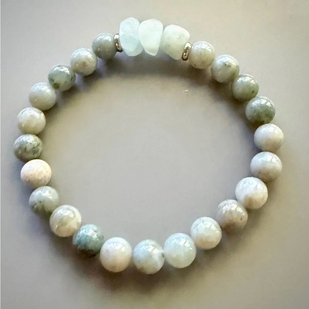 Natural Blue Ocean Jasper and Aquamarine Beaded Bracelet - Picture 2 of 7